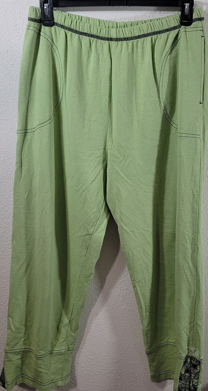 Produce Company Lime Green Pull On Pants XL Lightweight Stretchy Elastic Waist